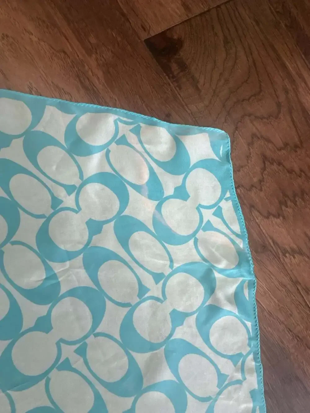 Coach Signature Print Silk Square Scarf in Bright Turquoise